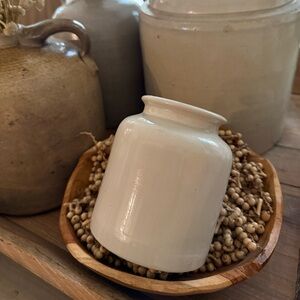 Vintage Creamy Colored Small Ceramic Crock Jar